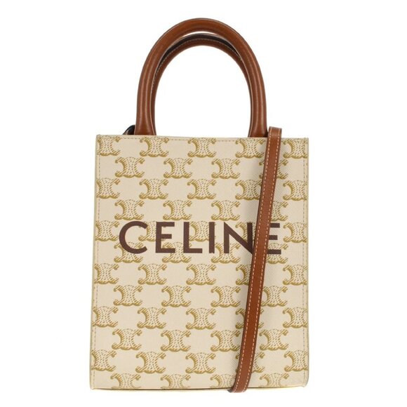 Celine White Brown Mini Vertical Cabas 2way Tote Bag - Picture 1 of 5